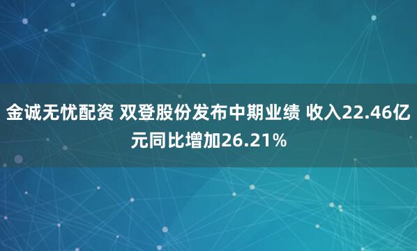 金诚无忧配资 双登股份发布中期业绩 收入22.46亿元同比增加26.21%